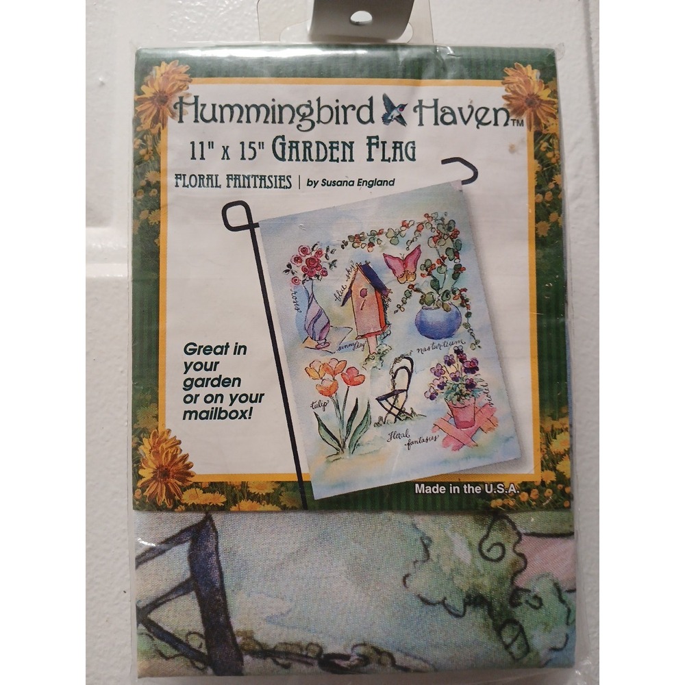 Hummingbird Haven 11"x15" Garden Flag Floral Fantasies Made in USA New